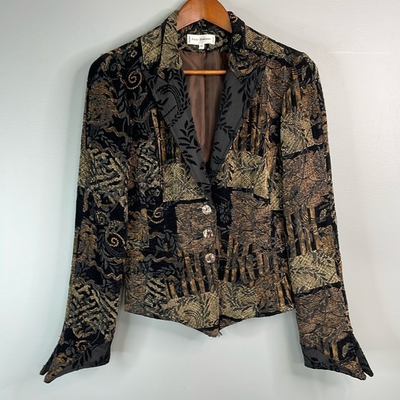 ANNE FONTAINE Tapestry Corset Back Blazer Jacket Floral Black Brown Velvet 42 10 - Picture 16 of 16